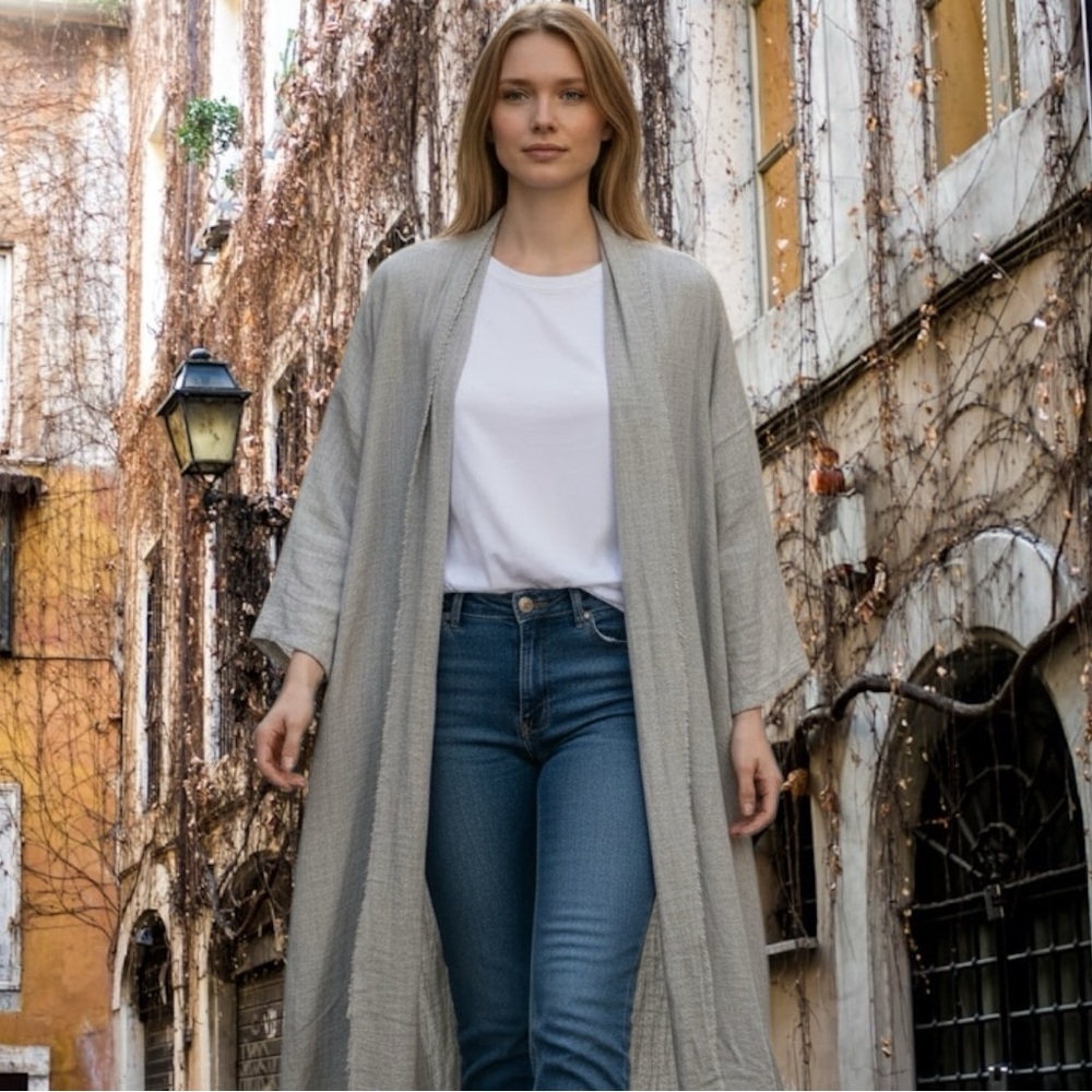 SALE!! Rhea Gray Long Kimono Cardigan 100% Cotton